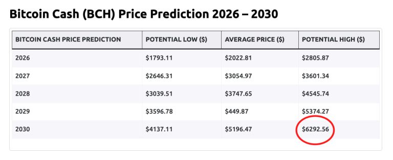 BCH 2030 price prediction 6k