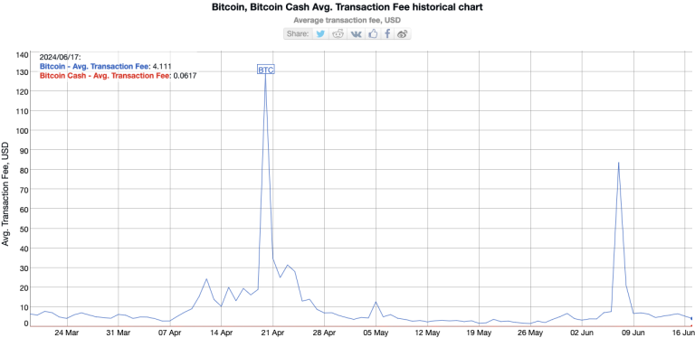 average fee comparison between btc and bch